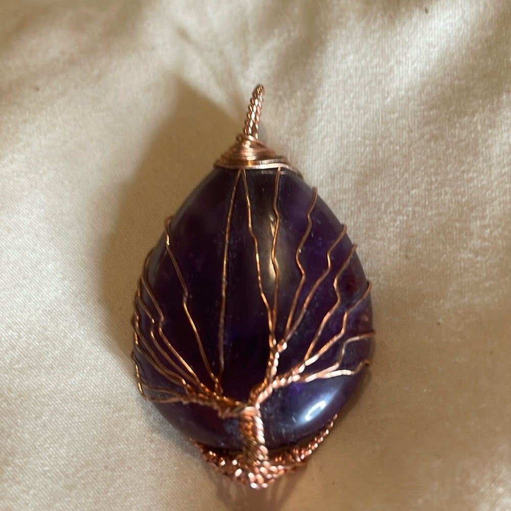 Amethyst pendant wrapped in copper - 2 inches length - NWOT